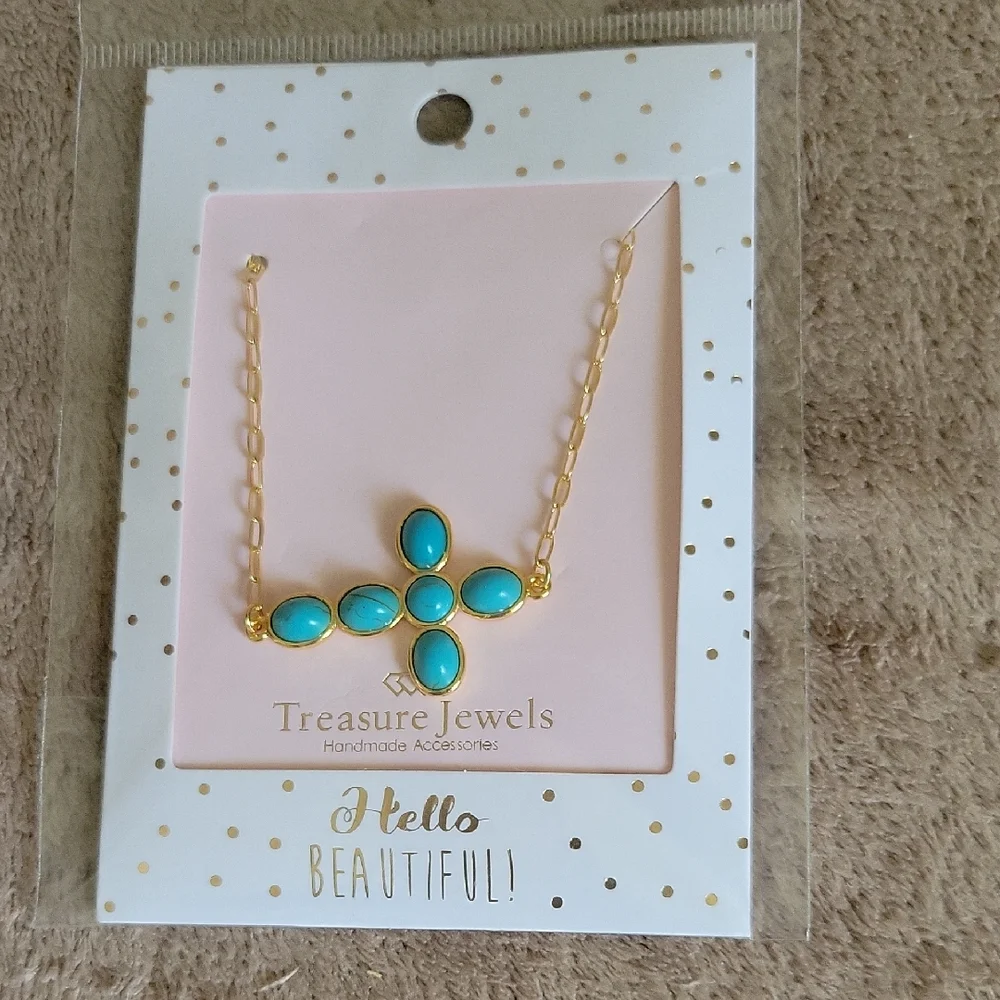 Gold and Blue Necklace with Turquoise Accents